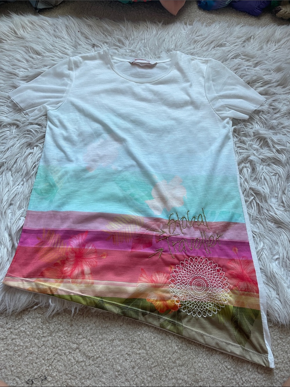 White Tropical Stripe Short-Sleeve Tee